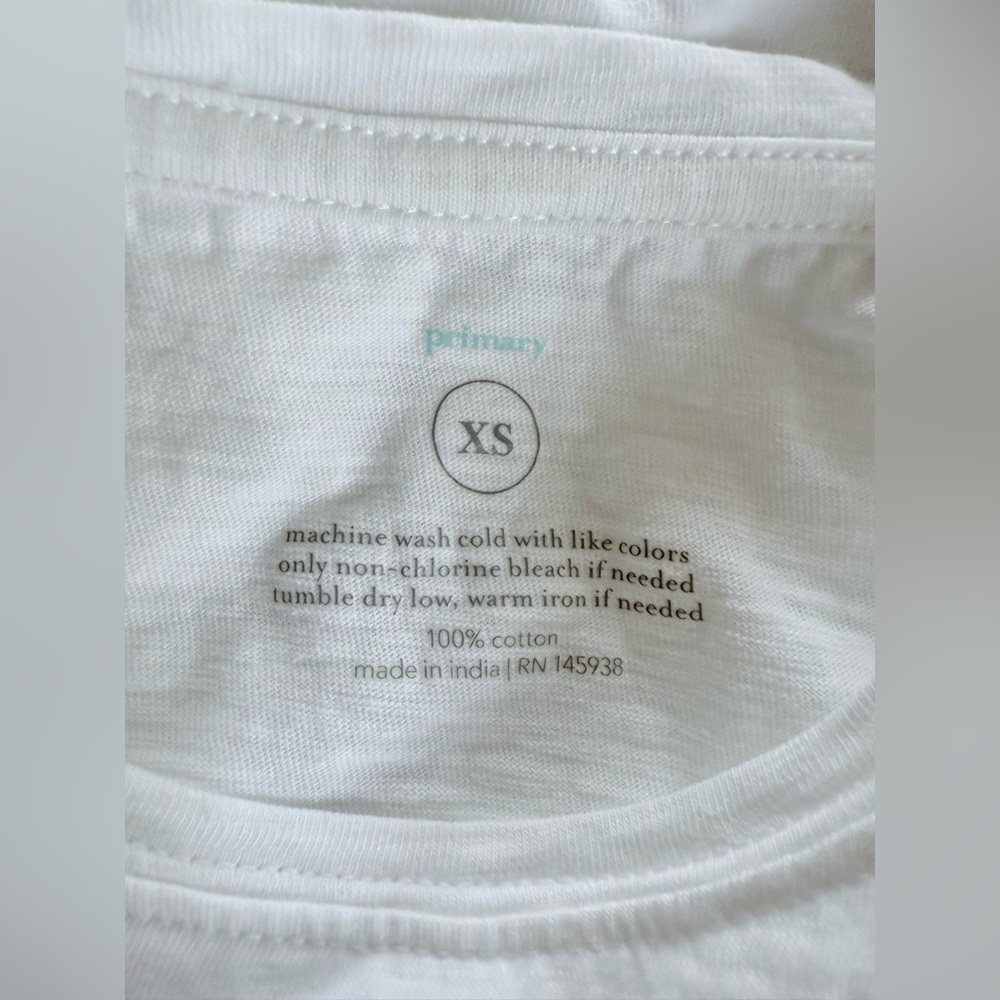 Primary White Classic Crewneck Tee Shirt XS 100% Cotton - Picture 2 of 2